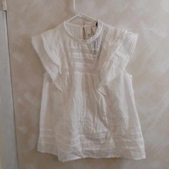 Size SP Kut from the Kloth White Flutter Sleeve Ruffle Lace Top Blouse NWT - Picture 1 of 7